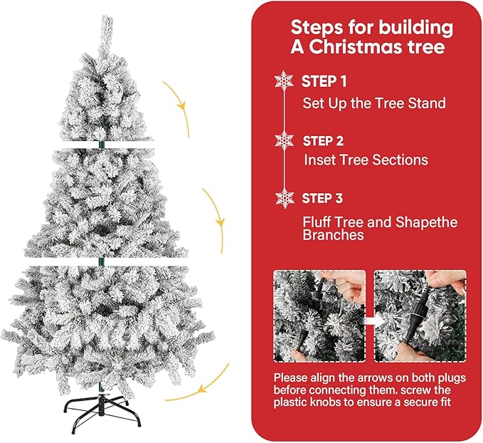 Northroad 5ft Pre-lit Flocked Christmas Tree with Incandescent Warm White Lights, Artificial Xmas Tree W/500 Branch Tips, 200 Lights & Foldable Stand