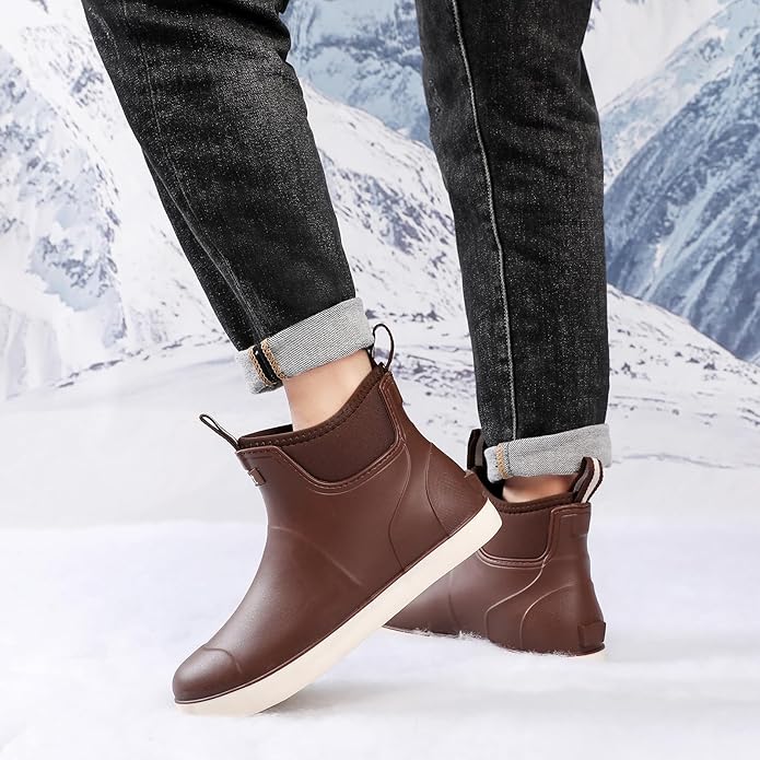 Mens Deck Boots, Saltwater Fishing Booties Rubber Waterproof Ankle Rain Boots, High-performance Footwear Chelsea Boots for Gardening Fishing Boating Camping Sailing