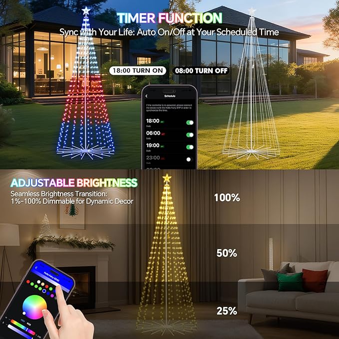9 FT Outdoor Christmas Tree,Smart APP Remote Control RGB Color Changing DIY Timer 460 LED Christmas Tree for Indoor Outdoor Decorations