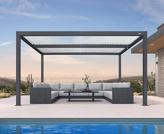 PURPLE LEAF Louvered Pergola 12' x 14' Outdoor Aluminum Pergola with Hidden Drainage System and White Adjustable Sun Shade Roof Patio Hardtop Large Pergolas for Patio Dining Backyard Deck