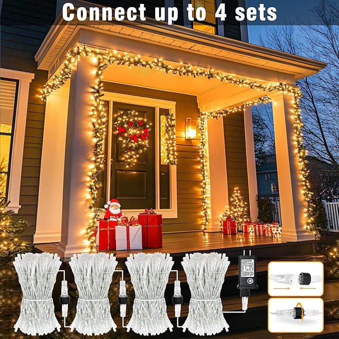 Christmas Lights Indoor, 132FT 400 LED Outdoor String Lights with 8 Modes Waterproof, Plug in Fairy Twinkle Lights Clear Wire for House Bedroom Patio Window Garden Wedding Decorations