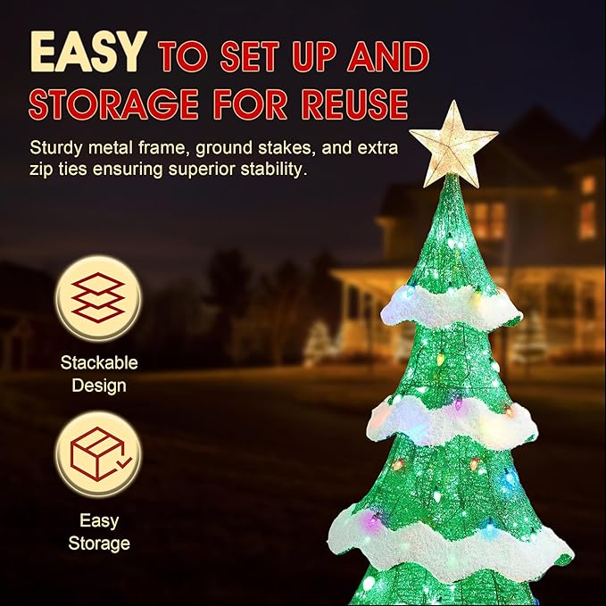 Glitzhome 56.25" H Lighted Christmas 3D Mesh Tree, Outdoor Decor with Colorful Long-Lasting Bulbs Holiday Lawn Ornament Yard Decoration Outdoor and Indoor use Long Lasting, 171 Green LED Lights