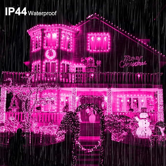 weillsnow Pink Christmas Lights Outdoor, 164 FT 500 LED String Lights Plug in, 8 Modes Waterproof Fairy Lights for Valentines Day, Christmas, Party, Wedding, Bedroom, Garden Decorations