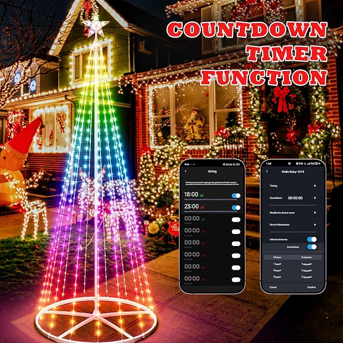 6FT Outdoor Christmas Tree Lights, Multicolor Prelit Smart Cone Christmas Tree with Star Topper, Music Sync, App & Remote Control, LED Light Show Tree for Indoor Outdoor
