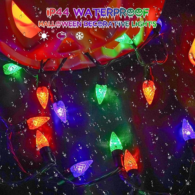 2 Pack C6 Halloween Lights Outdoor Indoor, Total 200 LED 66 FT Connectable Halloween String Lights with Timer & 13 Modes, Waterproof Twinkle Light for Horror Party Decor (Orange, Purple and Green)