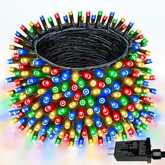 Upgraded 99FT 300 LED Multicolor Christmas String Lights Outdoor & Indoor, Memory Function & Timer & 8 Modes, Twinkle Lights Green Wire Waterproof for Xmas Tree Holiday Party Garden Decor (Multicolor)