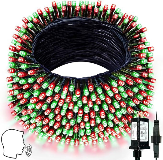 Voice Controlled Christmas String Lights, 75.8ft 200 LED Extendable Twinkle Fairy Lights with 7 Voice Commands, 12 Modes & Timer, Waterproof Christmas Tree Lights for Party Garden (Red and Green)