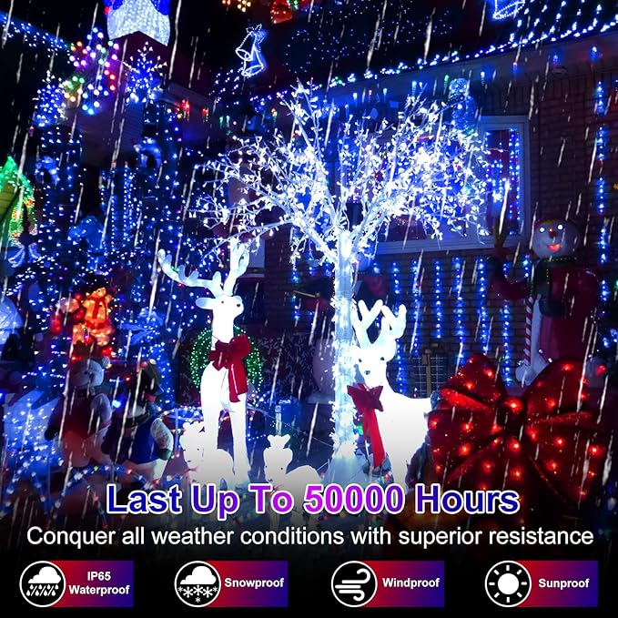 1500 LED 502FT Christmas String Lights Outdoor, Christmas Light with 8 Lighting Modes& Timer & Memory, Plug in Outdoor Waterproof Clear Wire Twinkle Light for for Xmas Yard Tree Party Decor Blue