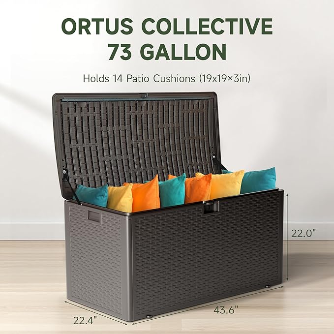 73 Gallon Deck Box, Double Layer Waterproof Resin Outdoor Indoor Storage Box, Lockable & UV Resistant Storage Bin for Patio Furniture, Garden Tools, Pool Accessories (Brown)