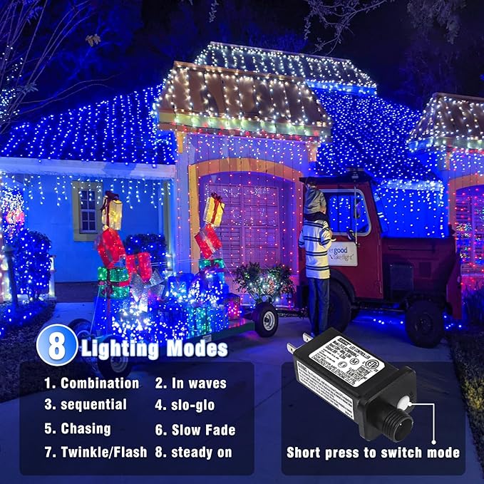 66FT 200 LED Christmas Lights Outdoor, Plug in Christmas String Lights Indoor, Waterproof & 8 Modes & Timer Function, Connectable Fairy Twinkle Light for Bedroom Classroom Wedding Party Decor, Blue