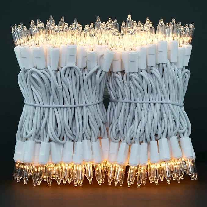 YULETIME 200 Clear Christmas Lights with White Wire, Pack of 2 Strands of 21 ft 100 Count UL Certified Incandescent Mini String Light (Clear - White Wire)