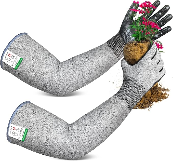 Evridwear Long Gardening Gloves Cut Resistant Sleeves with Anti-slip Nitrile Coated Palm for Gardening and Landscaping