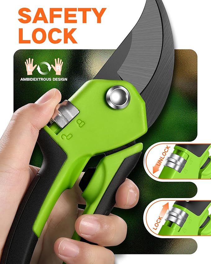 Pruning Shears for Gardening - 8.5" Garden Clippers with Stepless Adjustable Handle for All Hand, Ergonomic Bypass Plant Pruners Scissors for Heavy Duty Branch Bush Rose Tool