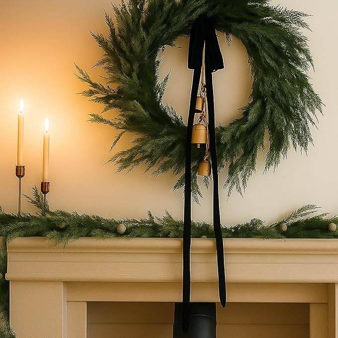 Janinka 6 Pcs Black Velvet Christmas Swag Bow 31.5 x 23.6 inch Large Vintage Christmas Ornament Rustic Velvet Staircase Wreath Bows Xmas Tree Topper Bows Large Bow for Outdoor