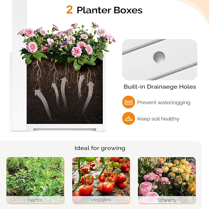 VINGLI Wooden Garden Arbor with Planter, Wedding Arch for Ceremony, Wood Garden Arbour Trellis for Plant Climbing, Pergola for Garden Backyard, Lawn, Outdoor (White)