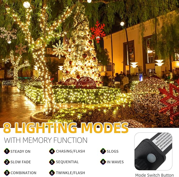 170FT 500 LED Christmas Lights Outdoor Indoor, Waterproof Christmas Tree Lights for Christmas Decorations with Timer, 8 Modes Memory Function (Warm White)