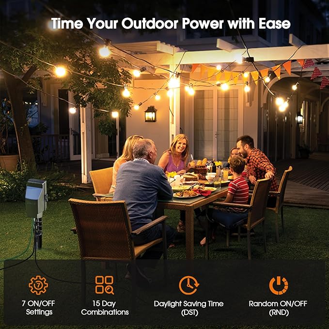 SURAIELEC Outdoor Power Stake, 7-Day Programmable Digital Timer, Power Strip Weatherproof, 6 Multi Plug Electrical Outlet Waterproof, 6FT Extension Cord, for Outside Yard Light, Halloween Decorations