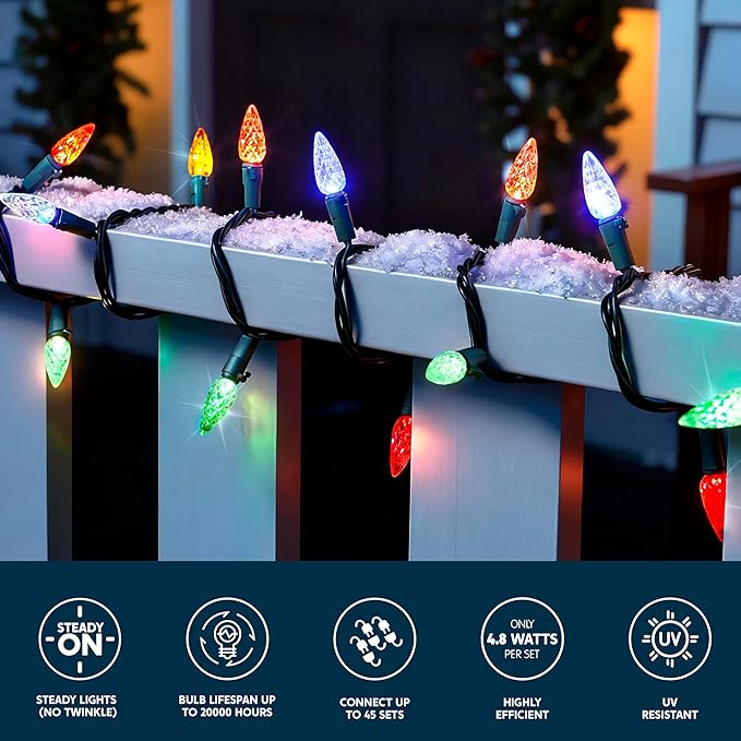 Joiedomi C6 Multicolor Christmas Lights, 100 LED Steady On Strawberry Lights, 33.66 FT Connectable Christmas String Lights for Indoor Outdoor Party Home Yard Xmas Tree House Decorations, Green Wire