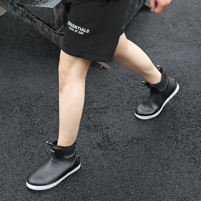 Mens Deck Boots, Saltwater Fishing Booties Rubber Waterproof Ankle Rain Boots, High-performance Footwear Chelsea Boots for Gardening Fishing Boating Camping Sailing