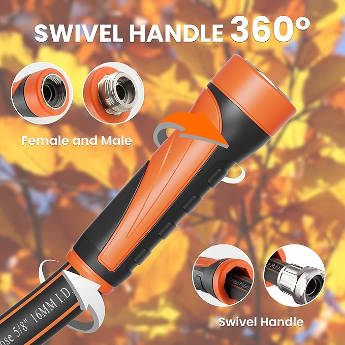Giraffe Tools Garden Hose 100ft x 5/8", Water Hose Heavy Duty, Flexible, Lightweight Hybrid Hose with Swivel Handle, Male to Female Fittings, Burst 600 PSI