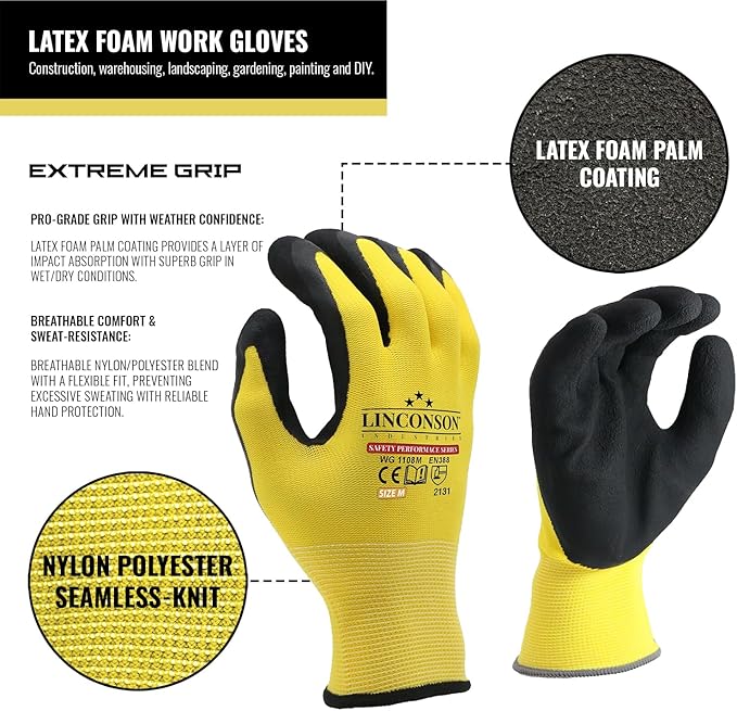 linconson 12 Pack Safety Performance Series Construction Mechanics Work Gloves