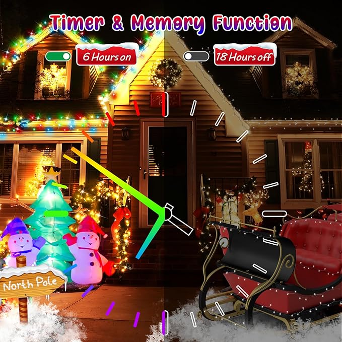 Hezbjiti 108FT 300 LED Color Changing Christmas Lights Outdoor, 11 Modes String Lights IP44 Waterproof Fairy Lights for Party Tree Yard Porch Wedding (Multicolor to Warm White, Clear Wire)