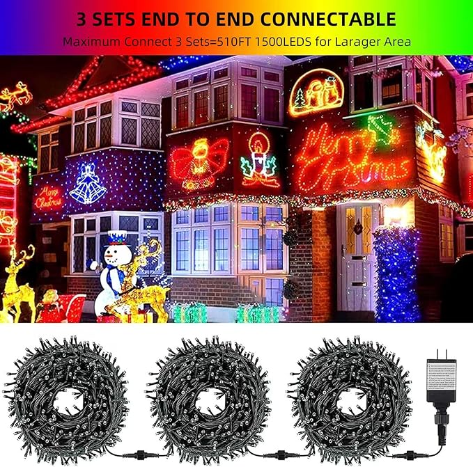 170FT 500LEDs Christmas Lights Outdoor Indoor String Lights 8 Modes Memory Function for Christmas Tree Party Decoration, 100% UL Listed (Multicolor)