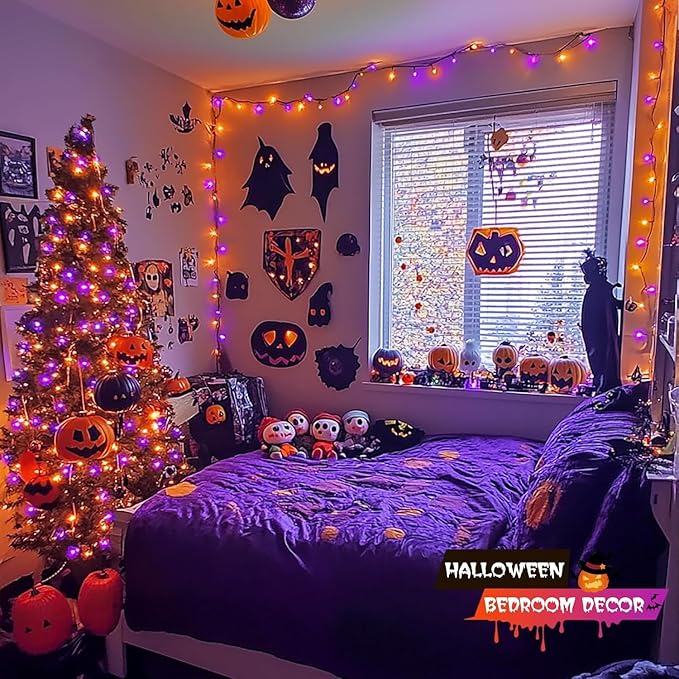 JMEXSUSS 200 LED Orange and Purple Halloween Lights, 66ft Connectable Halloween Lights Outdoor Waterproof, 8 Modes Plug in String Light for Tree Yard Garden Indoor Outdoor Decor