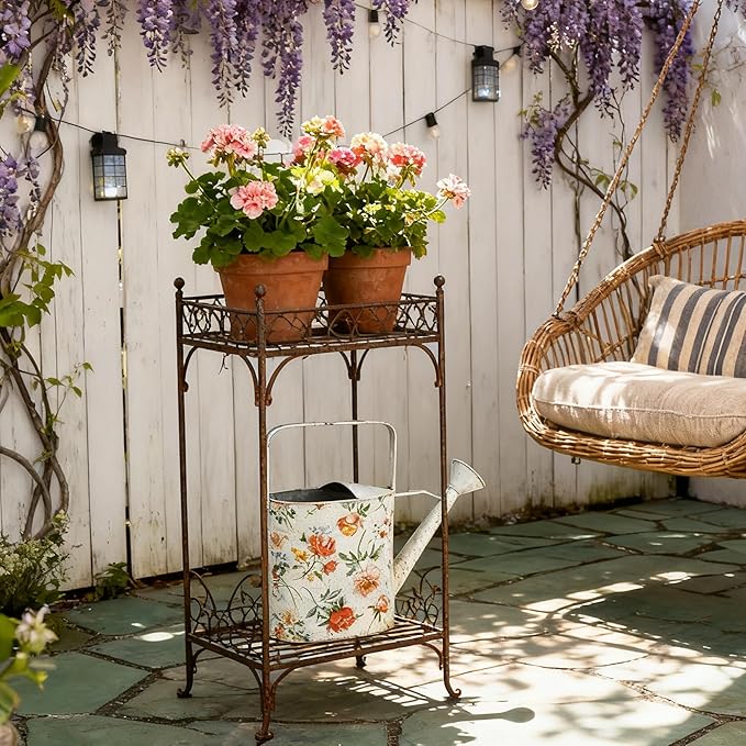 Vintage Metal Flower & Garden Watering Can, Rustic Farmhouse Decorative Watering Pot Planter for Home Patio Backyard Outdoor Plant Care