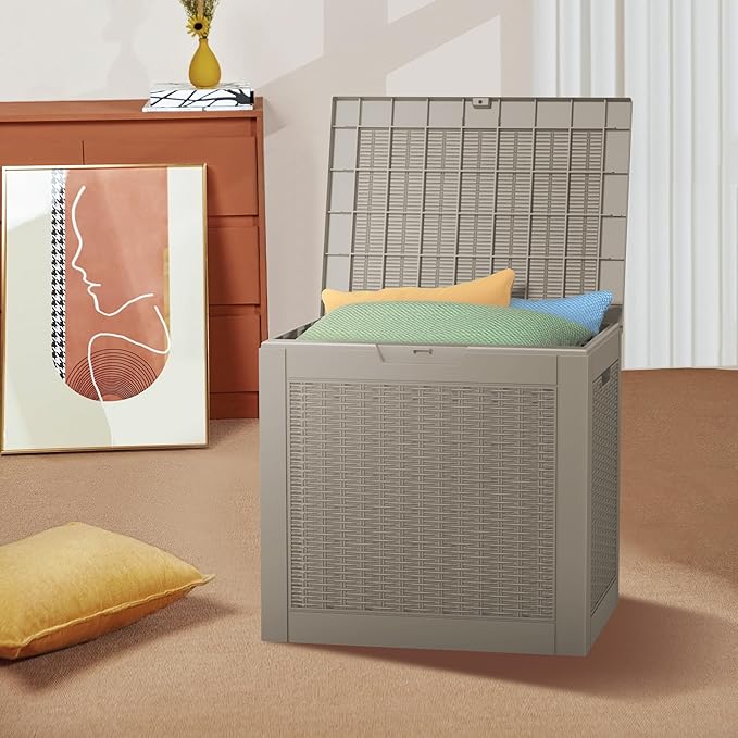 Resin Deck Box - 31 Gallon Lockable Outdoor Storage, Water-Resistant Indoor/Outdoor Bin for Package Delivery, Patio Cushions, Gardening Tools