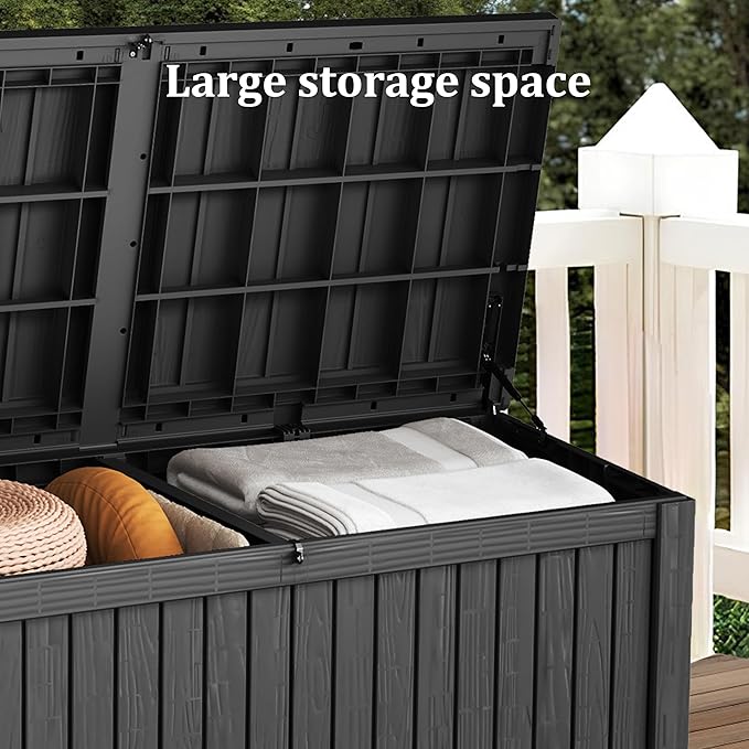 180 Gallon Waterproof Large Resin Deck Box Indoor/Outdoor Lockable Storage Container and Seating for Garden, Pool, and Patio (180 Gallon, Black)