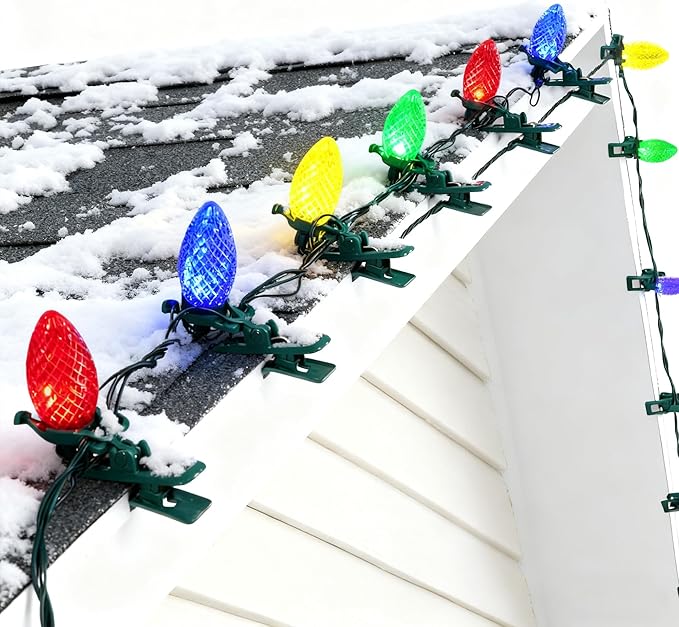 TW SHINE C9 Christmas Lights, 100 LED 66 FT Christmas String Lights Outdoor with 100 Spring Clips and Timer, Waterproof Connectable for Indoor Yard Xmas Tree House Decorations (Multi-Colored)