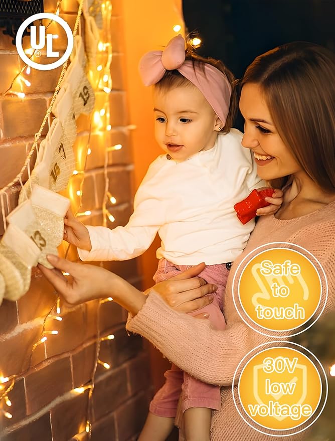 98FT 200 LEDs String Lights Waterproof Fairy Lights 8 Modes with Memory 30V UL Certified Power Supply for Home, Garden, Wedding, Party, Christmas Decoration Indoor Outdoor (Warm White)