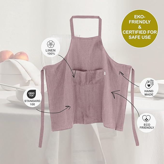 MagicLinen 100% Linen Apron - Cooking, Gardening, Grilling, Painting Apron with Pockets - Perfect for Women and Men