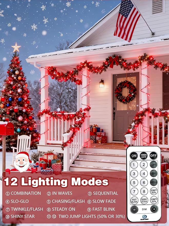 Voice Controlled Christmas Lights with Remote, 99 FT 300 LED String Lights Indoor Outdoor with 12 Modes 3 Timers, Dimmable Twinkle Light Plug in Waterproof for Xmas Tree Yard Party Decorations, Red
