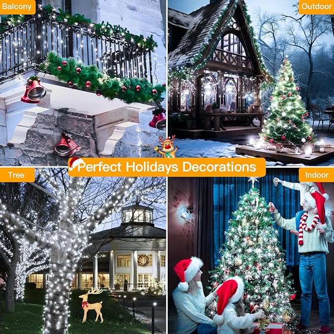 Ollny Christmas Tree Lights 400LED 132FT, Remote Plug-in Christmas Lights with Timer and 8 Modes Waterproof Outdoor String Lights for Thanksgiving Xmas House Indoor Outside Decorations (Cool White)