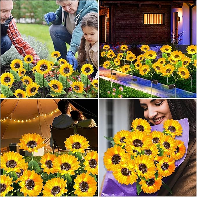 KOOPER Solar Lights Outdoor Decor - 6 Pack Solar Garden Lights with 18 Sunflower Lights, Auto ON/Off, Waterproof for Garden, Patio, Backyard