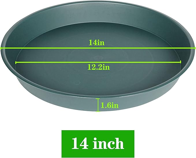 4 Pack of 14 inch Plant Saucer, Heavy Duty Round Plant Trays for Pots, Plastic Plant Water Tray, Bird Bath Bowls, Plant Saucers for Indoors, Drip Trays for Planter 12-14" (14", Green)
