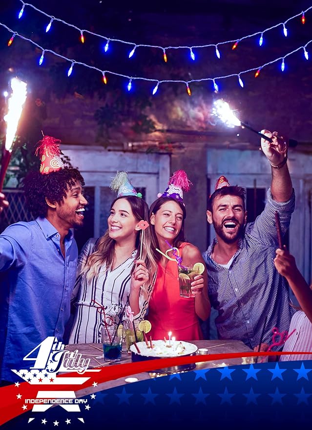 Red White Blue String Lights Plug in with Adapter,100 LED 33 Feet 4th of July Decoration Patriotic Mini Lights with Remote, Waterproof for Indoor Bedroom Wedding Party Holiday Independence Day