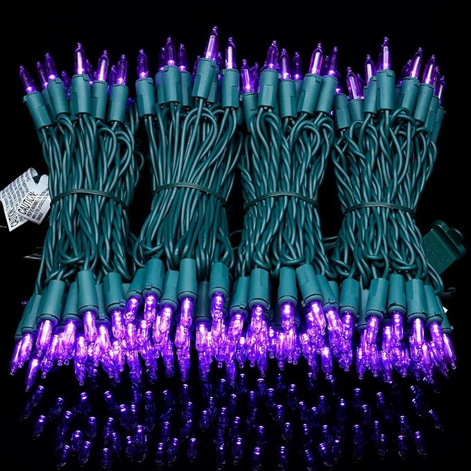 YULETIME 200 Count Purple LED Christmas Lights, 66 Feet Green Wire UL Certified Commercial Grade Holiday String Light Set (Purple)