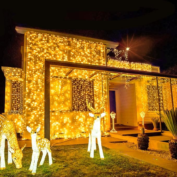 JMEXSUSS 168FT 600 LED Christmas Lights Outdoor Waterproof 8 Modes Warm White Christmas Tree Lights Plug in String Fairy Lights for Outside Indoor for Bedroom Wedding Party Holiday Xmas Decorations