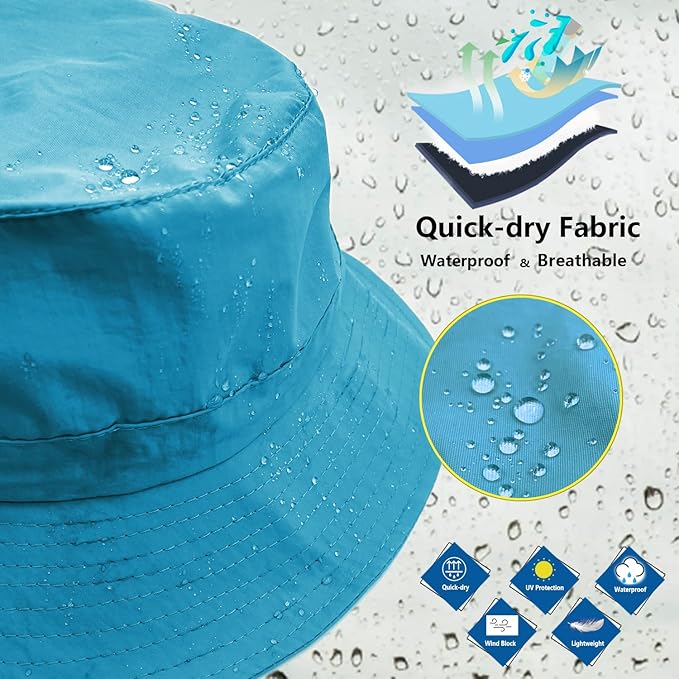 woogwin Waterproof Bucket Rain Hat with Chin Strap Quick Dry Packable Boonie Sun Hat Safari Hat UV Protection