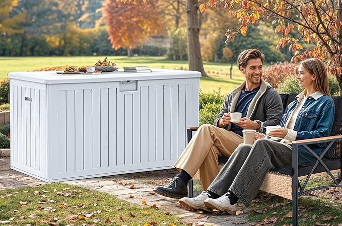 YITAHOME 200 Gallon Double-Wall Deck Box with Divider & Side Handles, Outdoor Large Storage for Patio Furniture Cushions, Garden Pool Accessories, Water Resistant & Lockable