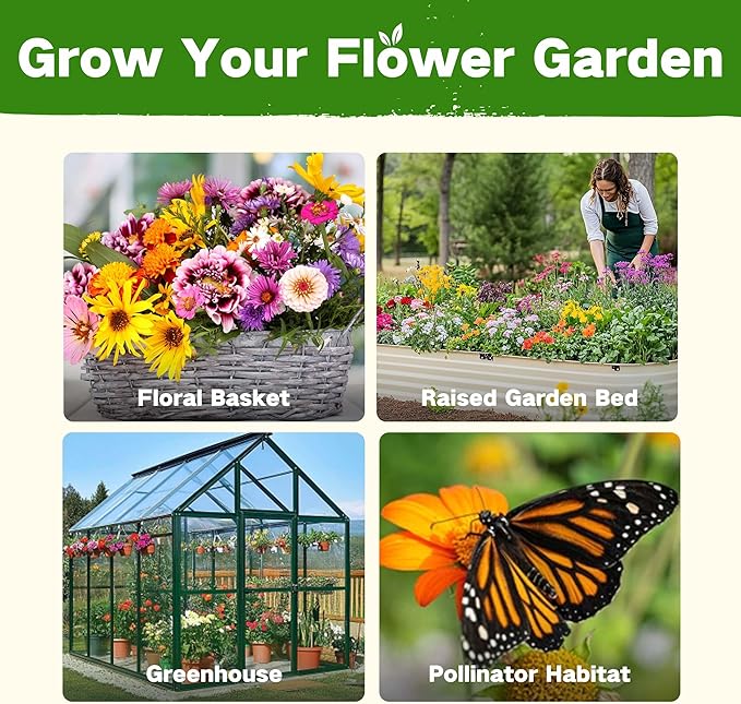 LUSH&DEW Cut Flower Seed Bank, Gift for Women Men, 32 Types Non-GMO Annual & Perennial Wildflower Seeds for Planting in Raised Garden Bed Greenhouse, Seed Storage Organizer, Zinnia Sunflower Zone 3-10