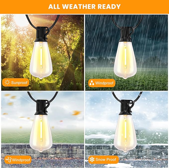 300FT Solar String Lights Outdoor Waterproof, Solar Patio Lights with Remote Control & 90+5 Dimmable ST38 Edison Bulbs Shatterproof,Solar Powered String Lights for Outside Garden Backyard