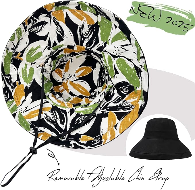 vidsel Womens Sun Hats Wide Brim Reversible Bucket Cotton Hat Packable Summer Travel Cap with Hat Clip,UV Protection