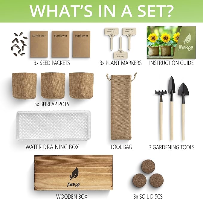 Sunflower Seeds Growing Kit – Complete Indoor & Outdoor Kit with Sunflower Seeds for Planting, Planter, Soil, Tools, Instructions – Ideal for Planting Sun Flowers at Home