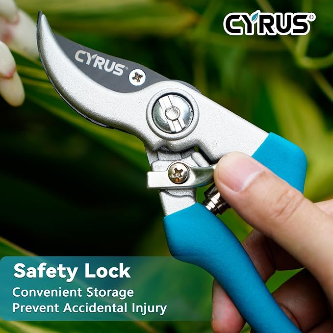 CYRUS Pruning Shears for Gardening 8" Pruners Trimming Scissors Non Stick Coating Blade with High Rebound Spring Effortless Pruning Scissors Widely Used for Gardening, Hydrology, Grow Tents