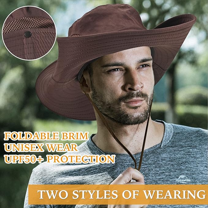 Wide Brim Fishing Sun Hat for Men Women, UPF 50+ Waterproof Bucket Boonie Hat Hiking Camping Safari Garden Beach