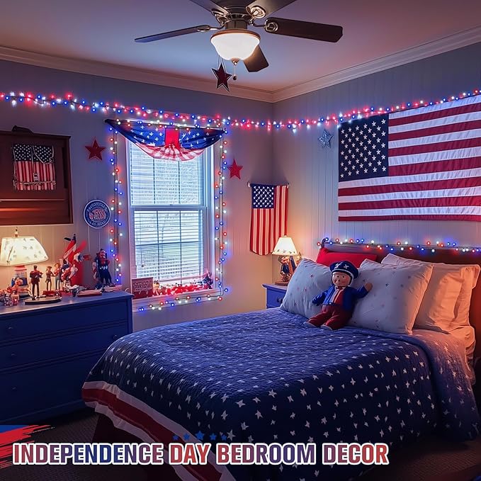 JMEXSUSS 250 LED Red White and Blue Lights for 4th of July Decorations - 91.5ft Connectable Patriotic Lights Outdoor Waterproof with 8 Modes for Home Yard Patio Party Decor